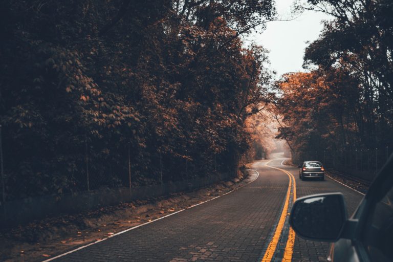 a car driving down a road