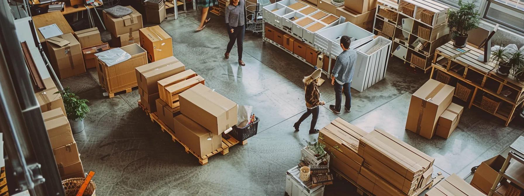an organized, bustling office space shows a team collaborating over a large moving checklist, with boxes and packing supplies neatly arranged in a corner, emphasizing the importance of preparation before a move with removalists in perth.