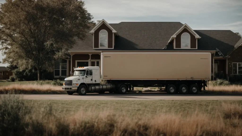 a large, empty truck parked in front of a house, ready to be filled with boxes.