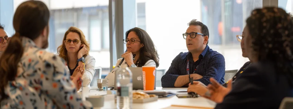 a diverse group of professionals engaged in deep emotional discussions during an eft workshop in midtown.